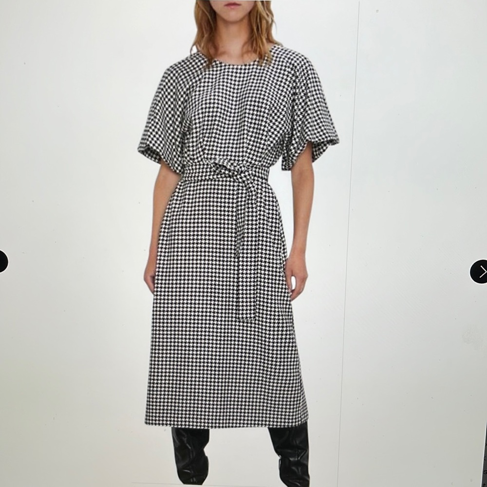 ZARA Black White XS Houndstooth Formal Dress (NWOT)